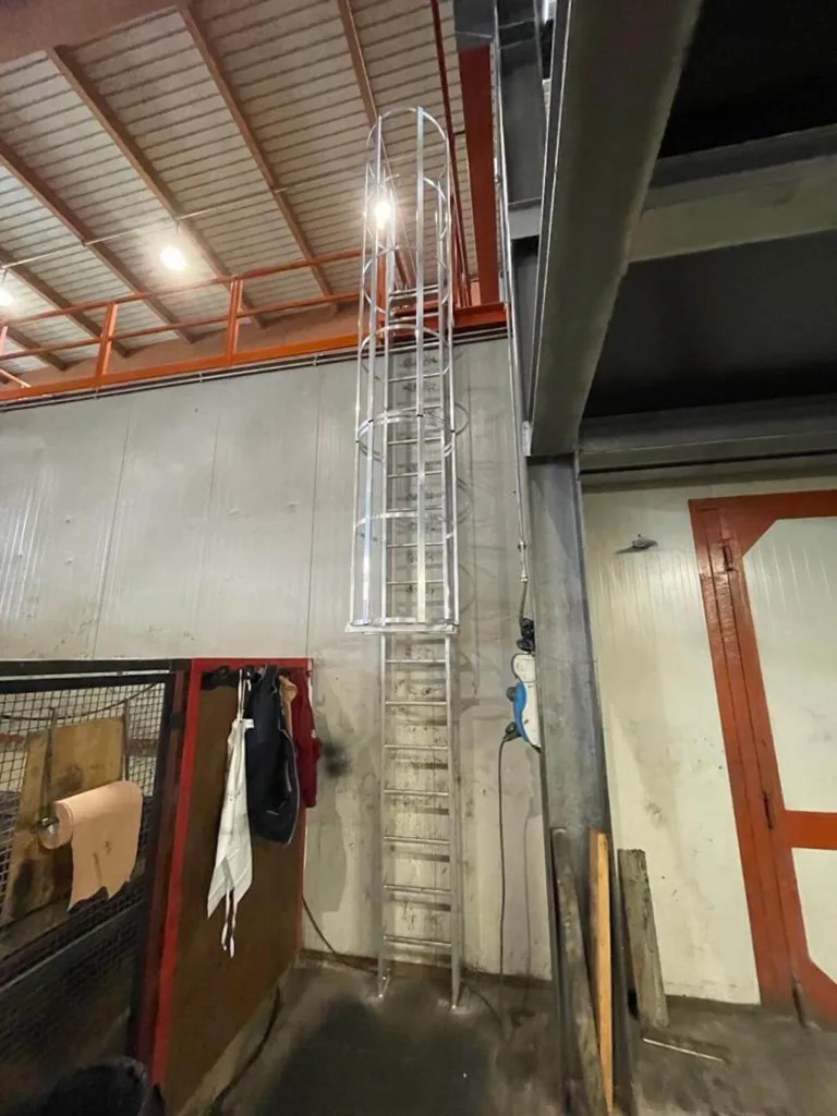 Installazione scale con gabbia Lineasikura su edificio industriale a Rodallo - Torino