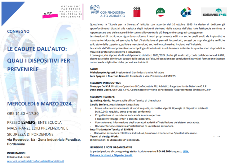 convegno le cadute dall'alto